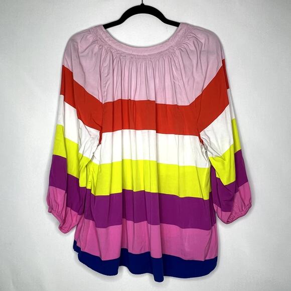 Crown & Ivy Striped 3/4 Length Sleeved V-neck Top Size XL - Picture 8 of 11